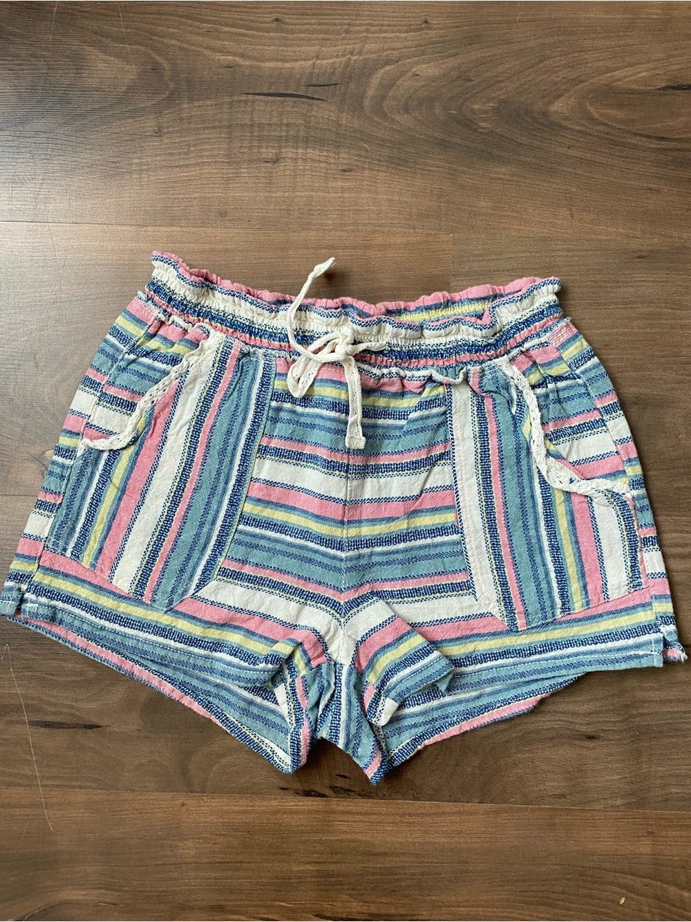 Rewind Pastel Striped High Waist Drawstring Shorts